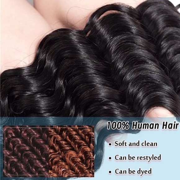 24” Deep Wave Human hair Extensions Natural Black Bundle - Picture 3 of 10